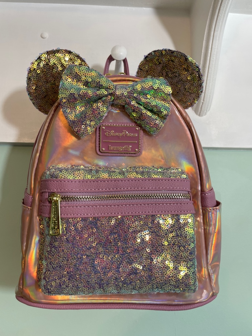 Disney Loungefly Sequin Backpack NWT Iridescent Mauve